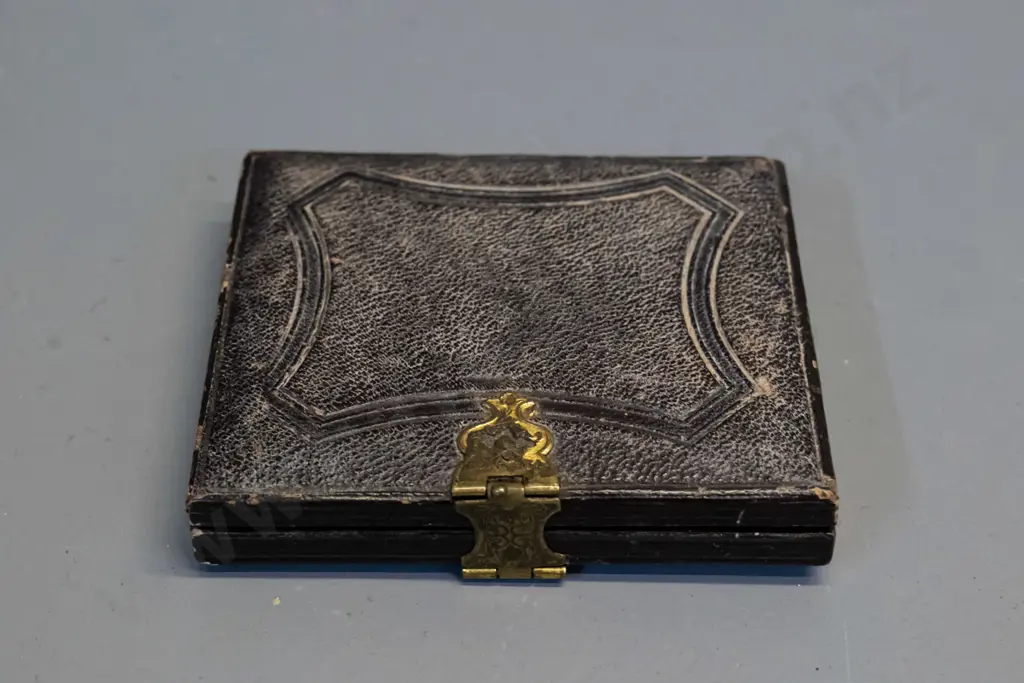 antique small hand-coloured ambrotype in embossed velvet lined case - case is H-95 W-85 Image 1++