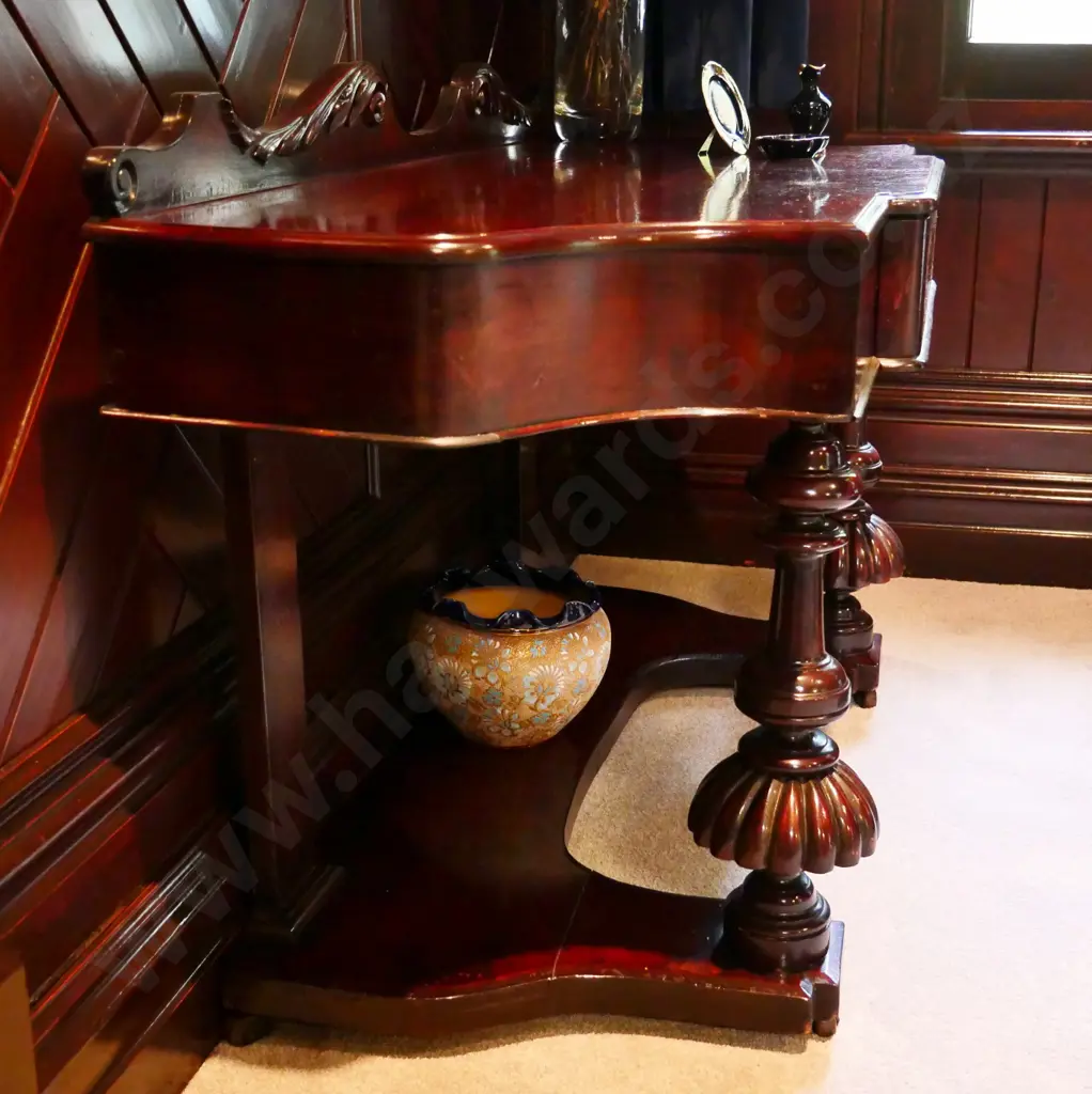 mahogany heavily carved Victorian style single drawer hall table - some splitting & polish wear H-830 W-1360 D-540 Image 1++