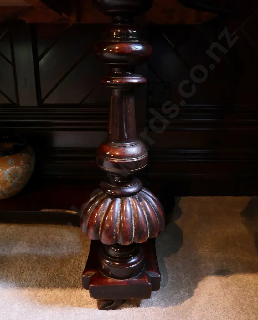 mahogany heavily carved Victorian style single drawer hall table - some splitting & polish wear H-830 W-1360 D-540 Image 1++