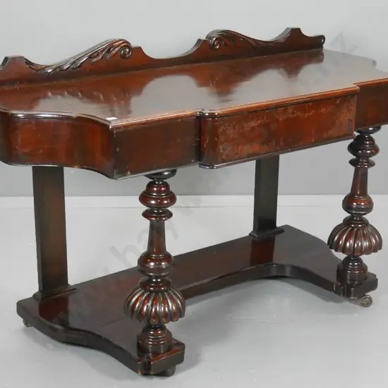 mahogany heavily carved Victorian style single drawer hall table - some splitting & polish wear H-830 W-1360 D-540