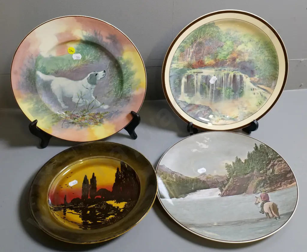4 Royal Doulton cabinet plates including Weeping Rock, largest dog D-270 Image 1++