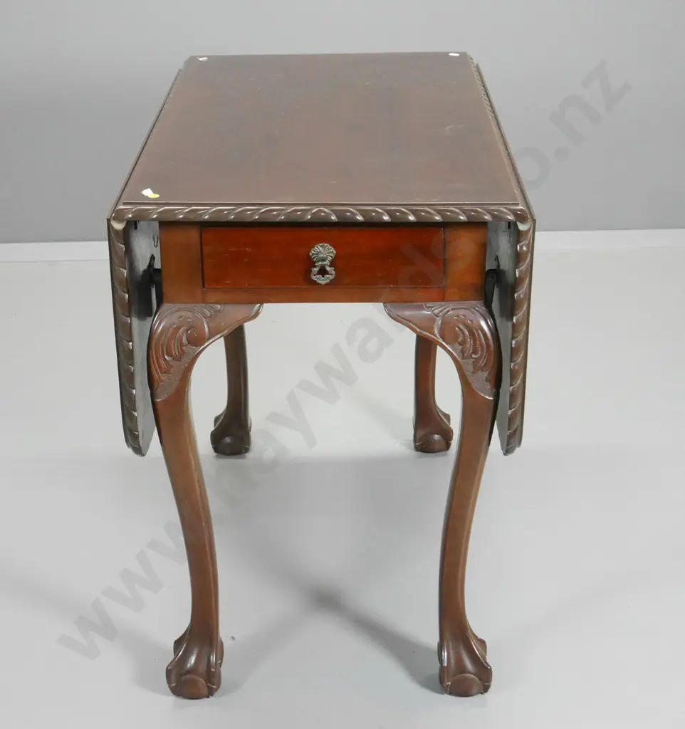 reproduction cab leg claw and ball foot pie crust drop side occasional table with single drawer H-750 W-1200 D-880 Image 1++