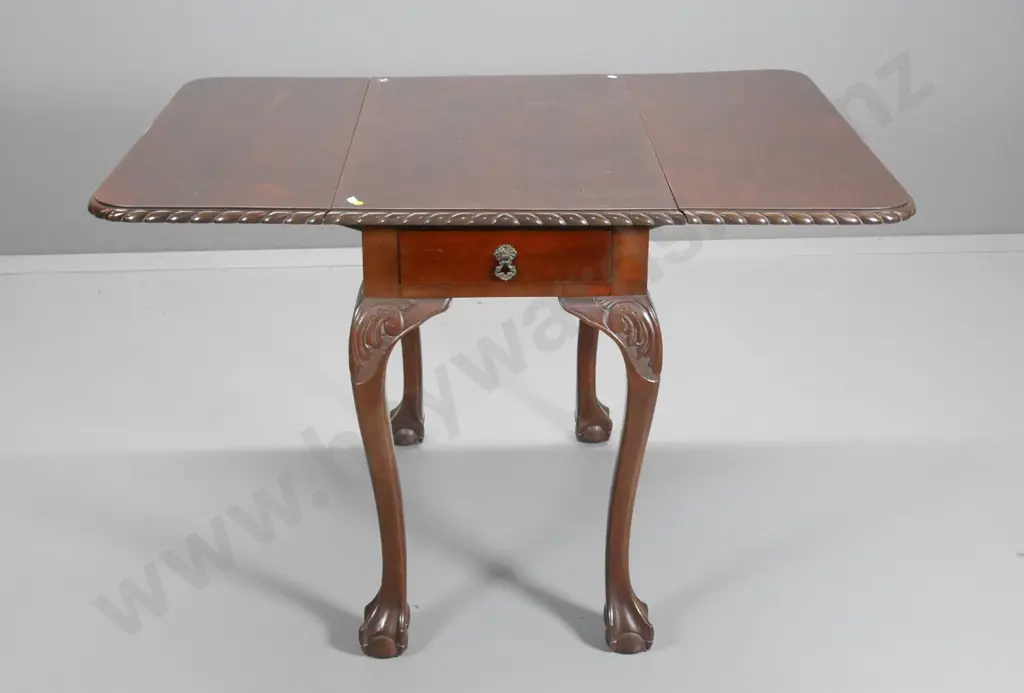 reproduction cab leg claw and ball foot pie crust drop side occasional table with single drawer H-750 W-1200 D-880 Image 1++