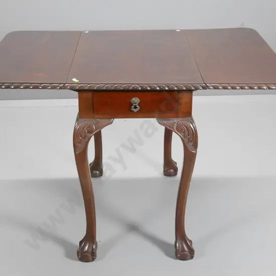 reproduction cab leg claw and ball foot pie crust drop side occasional table with single drawer H-750 W-1200 D-880