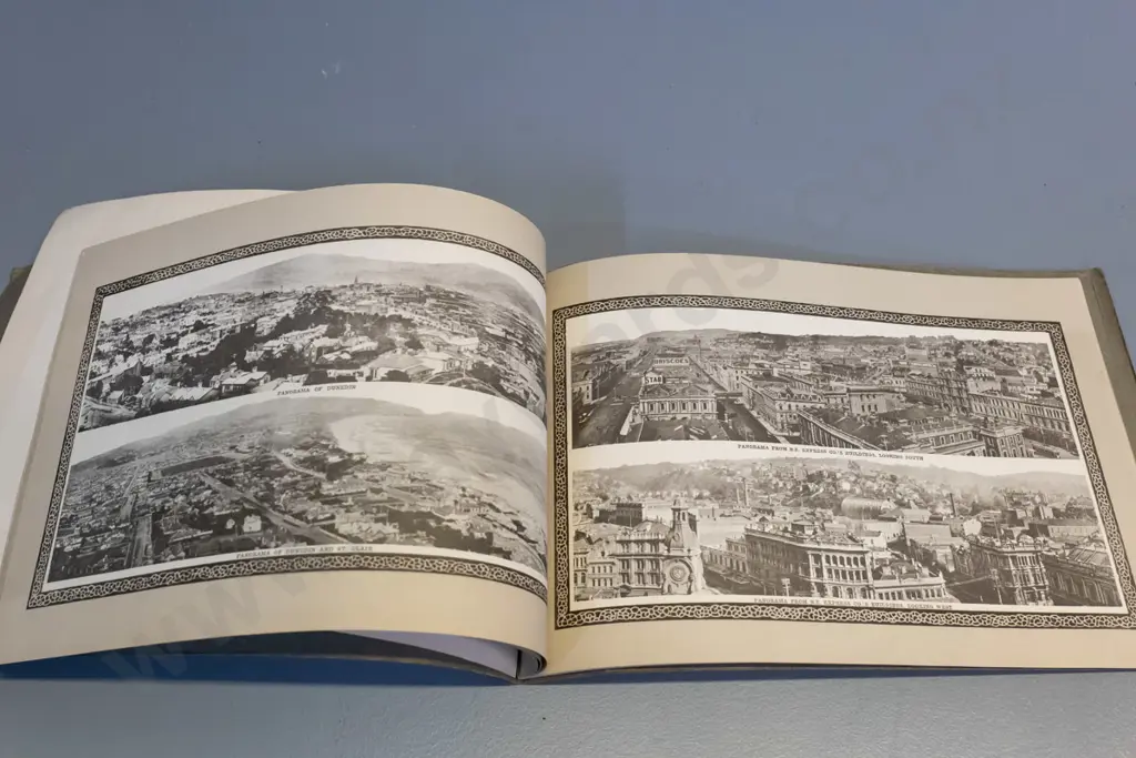 small unmounted canvas with oil painting on both sides and book 72 Photographic Gems of Dunedin NZ, circa 1920s Image 1++