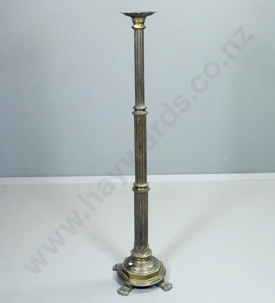 heavy cast brass standard lamp base with 4 ball & claw feet, reeded column H-1220 W-330 Image 1++