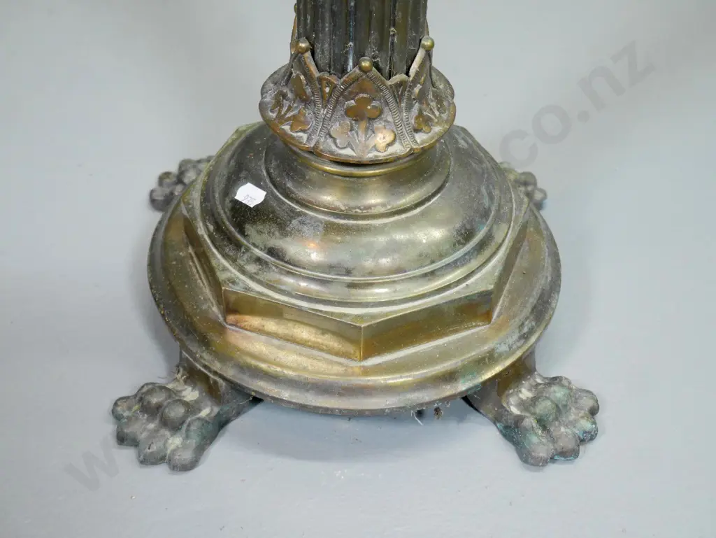 heavy cast brass standard lamp base with 4 ball & claw feet, reeded column H-1220 W-330 Image 1++
