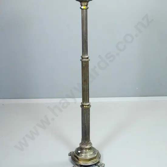 heavy cast brass standard lamp base with 4 ball & claw feet, reeded column H-1220 W-330
