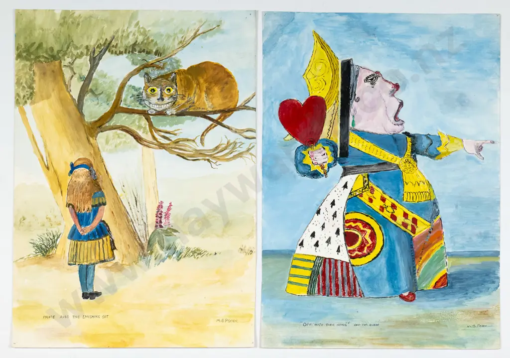 MB Peden -   4x watercolour on paper - Alice in Wonderland characters Each H-420 W-290 Image 1++