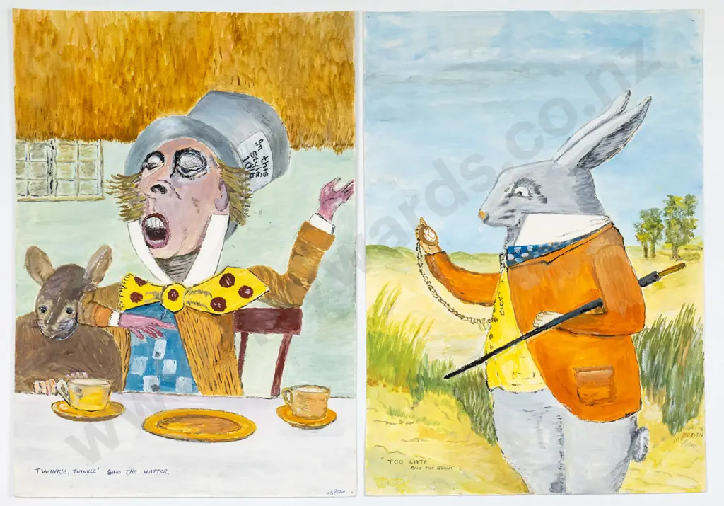 MB Peden -   4x watercolour on paper - Alice in Wonderland characters Each H-420 W-290 Image 1++