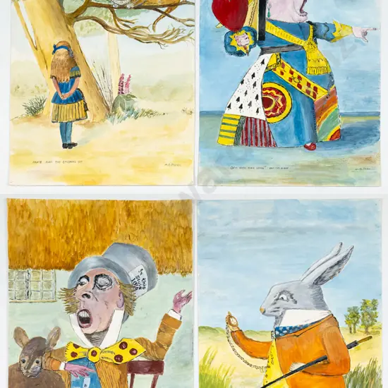 MB Peden -   4x watercolour on paper - Alice in Wonderland characters Each H-420 W-290