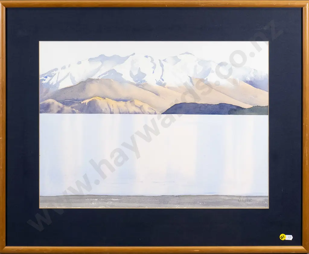 J Cotter - framed watercolour - lake and mountain scene H-370 W-510 Image 1++