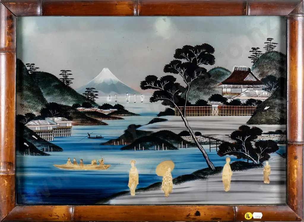 framed Japanese mixed media  (some areas of age damage) H-350 W-490 Image 1++