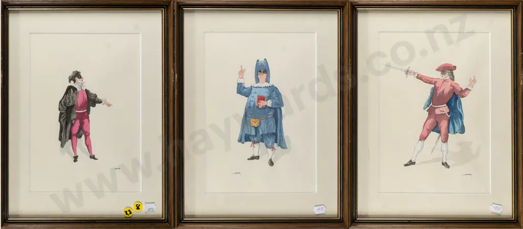 3x framed watercolours - actors Each H-240 W-160 Image 1++