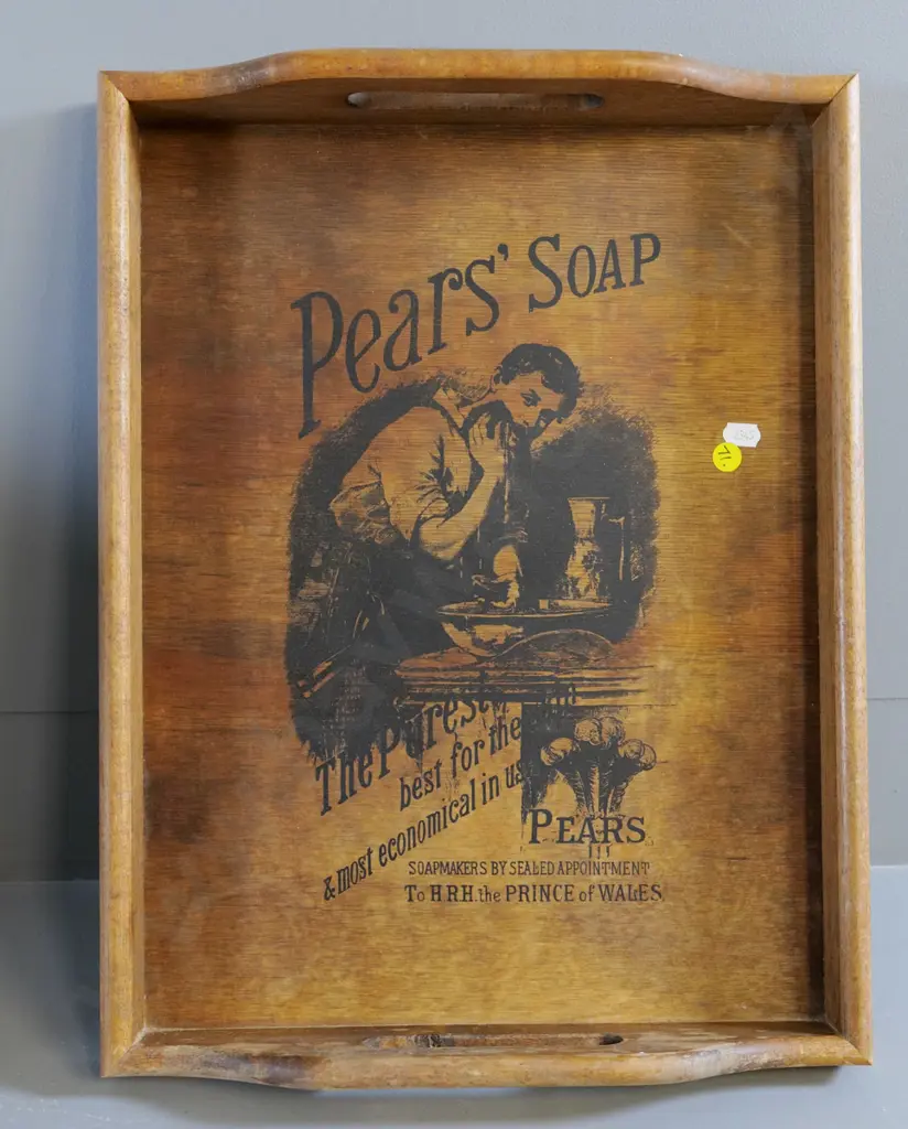 reproduction wooden tray with Pears soap print - wear to polish L-455 W-350 Image 1++