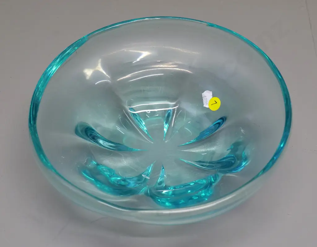 teal art glass bowl H-85 D-240 Image 1++