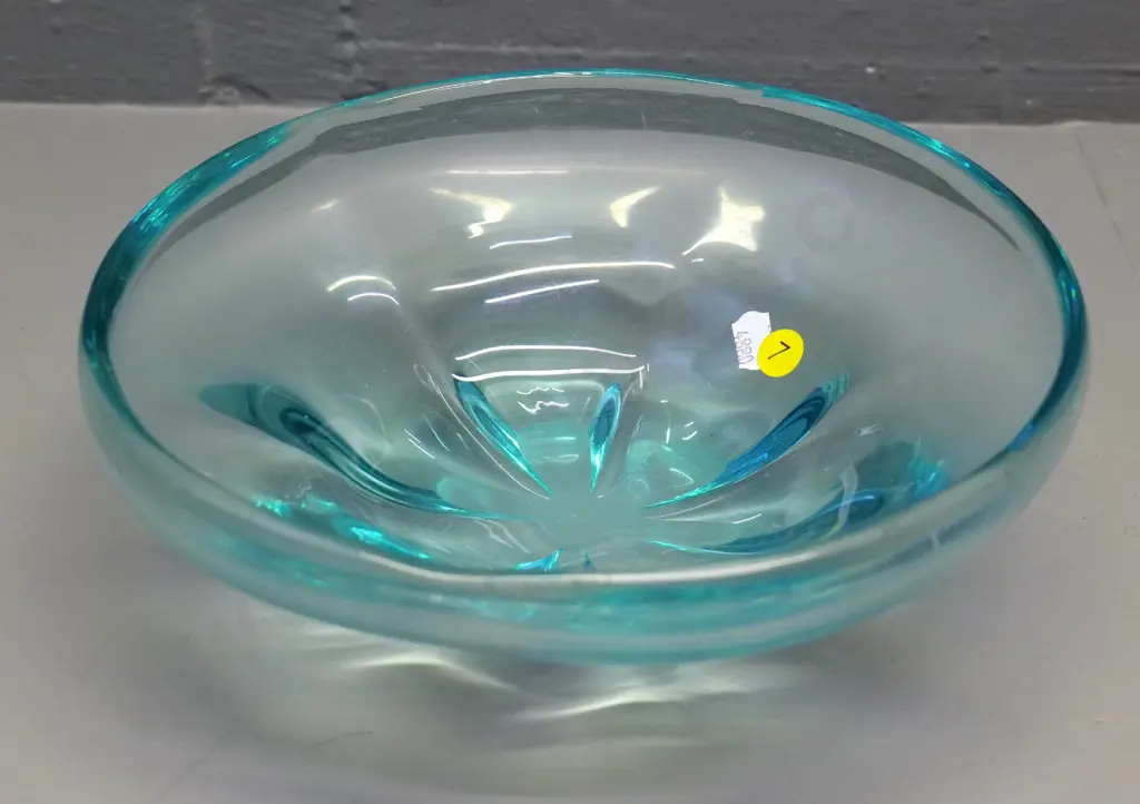 teal art glass bowl H-85 D-240 Image 1++