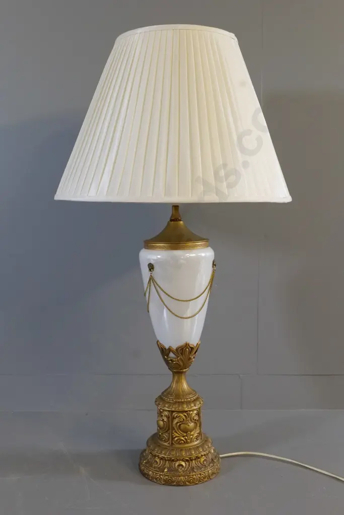 ornate cast metal and white glass  table lamp - H-940 Shade Diameter 480 Image 1++