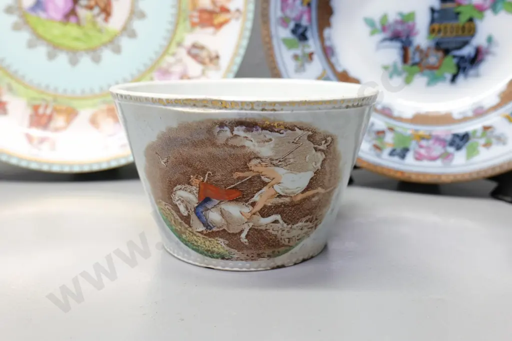 DL&Co 1896 Burns Centennial bowl (damage) & 2 display plates - English oriental design & 'JK' German romance scene D300 Image 1++
