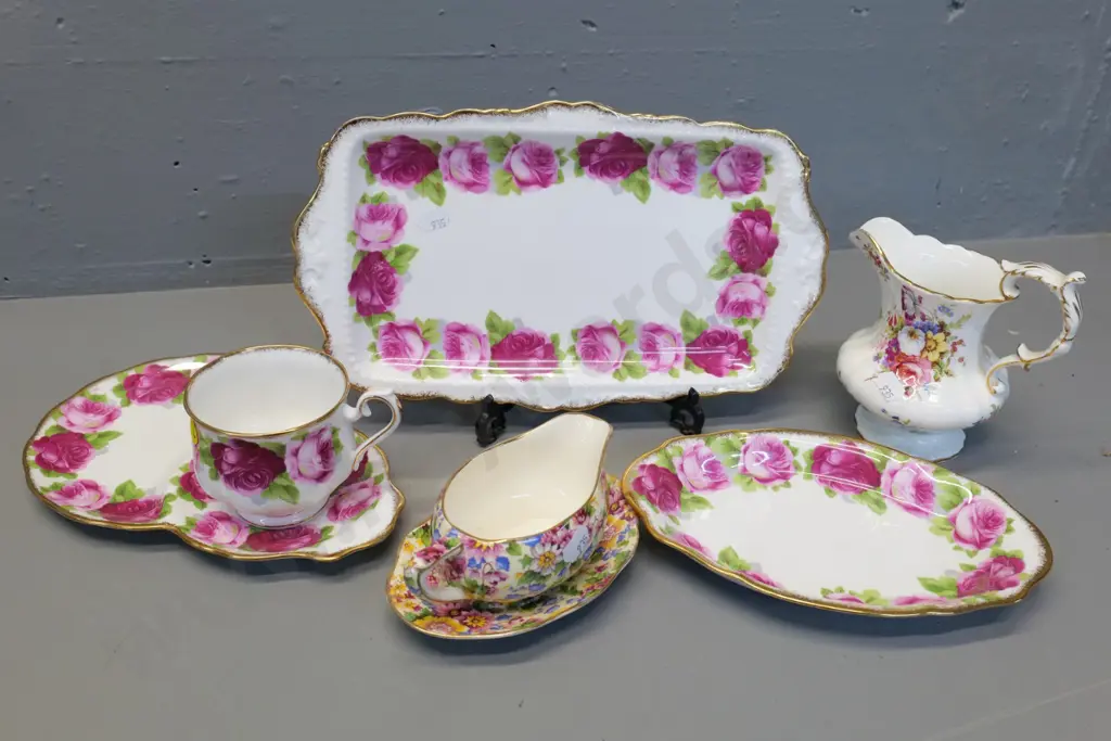 English china - 3 pieces Royal Albert Old English Rose, Hammersley creamer, Royal Winton AOF sauce boat & saucer Image 1++