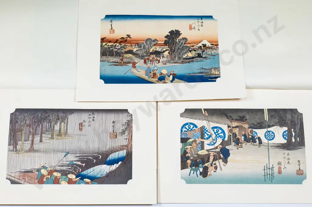 folio of 5 reproduction Hiroshige woodprint prints Image 1++