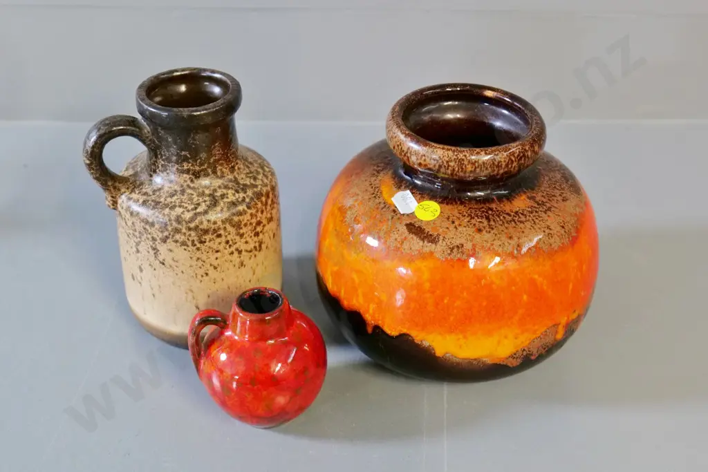 3 pottery vases - 2 marked Germany - tallest is H-170 Image 1++