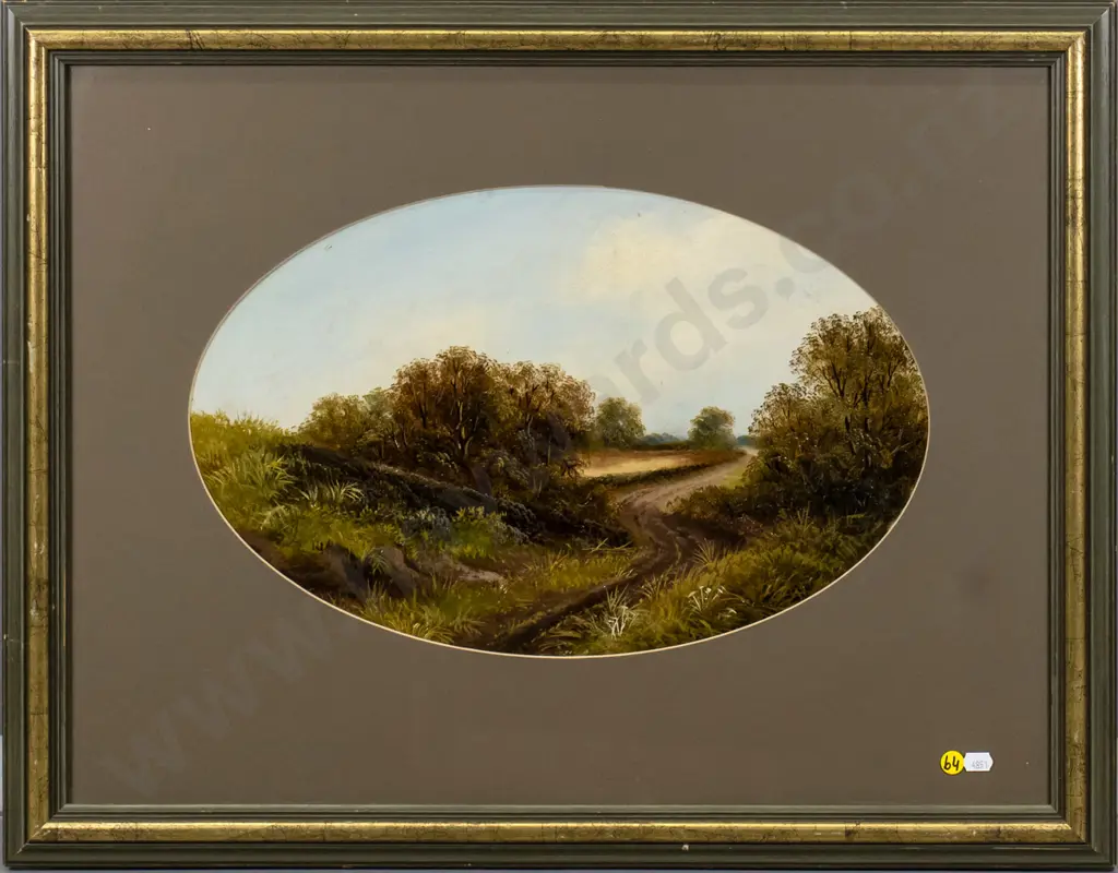 framed oval oil - country scene H-280 W-440 Image 1++