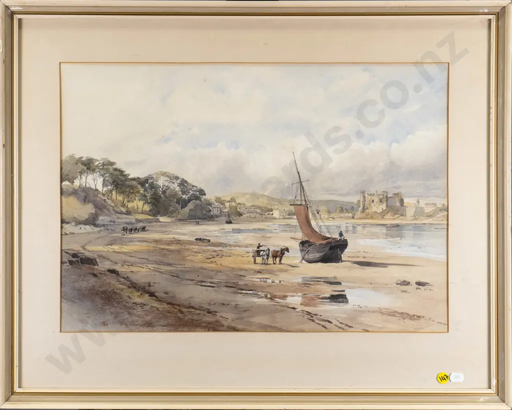 framed watercolour - coastal scene (slight foxing) H-330 W-470 Image 1++