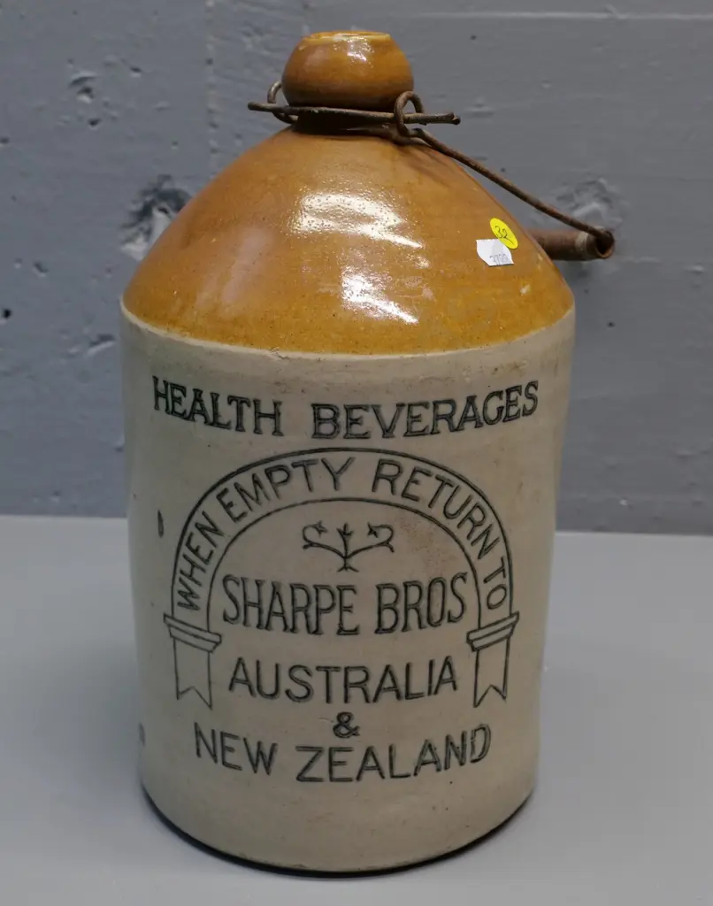 Sharpe Brothers Australia & New Zealand narrow-mouth crock with wire handle H-340 D-200 Image 1++