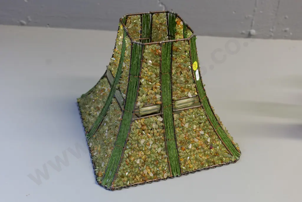 vintage plastic beaded lamp shade on metal frame H-210 250x250 Image 1++