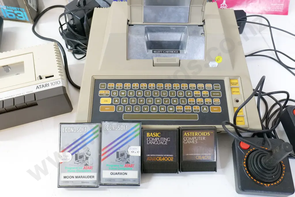 early Atari home computer circa 1981 with cartridge, games, controllers, 2 cassette drives Image 1++