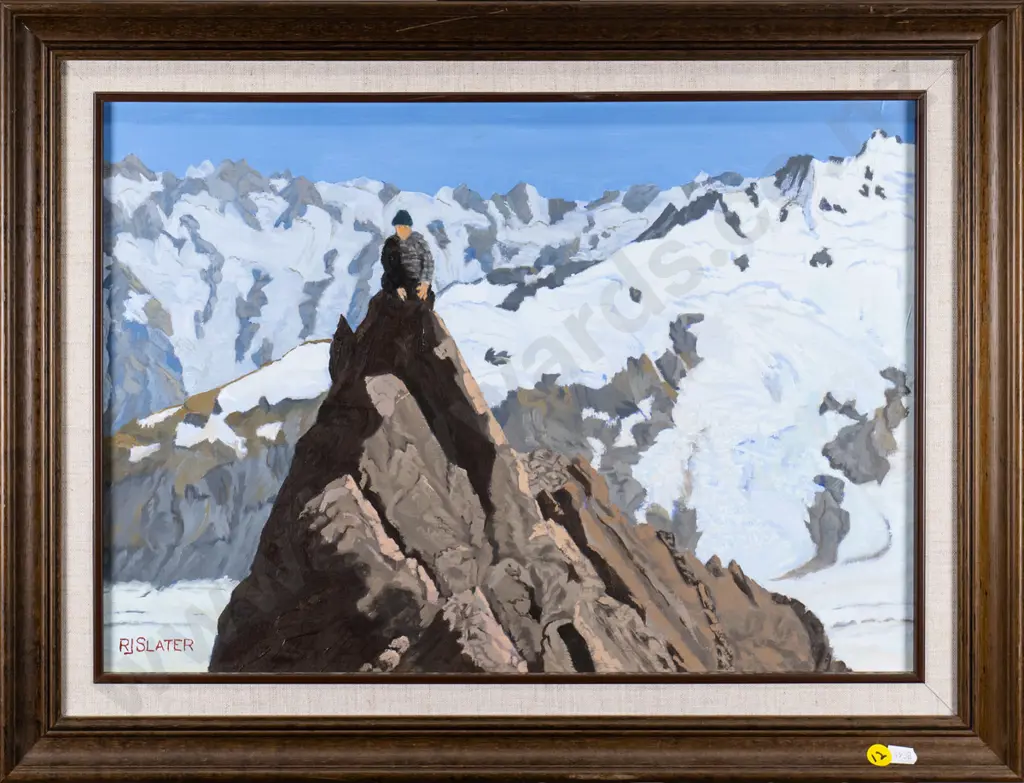 RJ Slater - framed acrylic - person on peak H-330 W-470 Image 1++