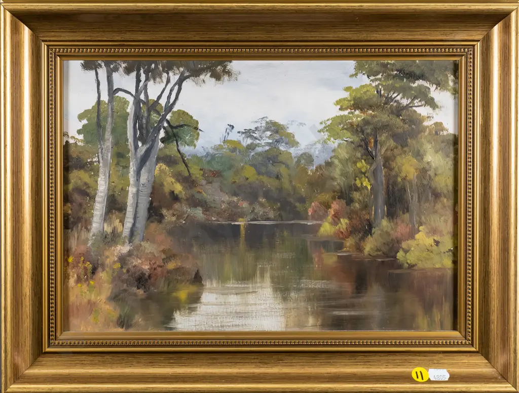 E Manson - gilt framed oil (circa 1913) "Waihopai River" H-230 W-330 Image 1++