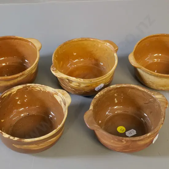 Temuka pottery - 5 Te Rona swirl glaze ramekins, model 55, some signed RS Lovatt H-55 W-140