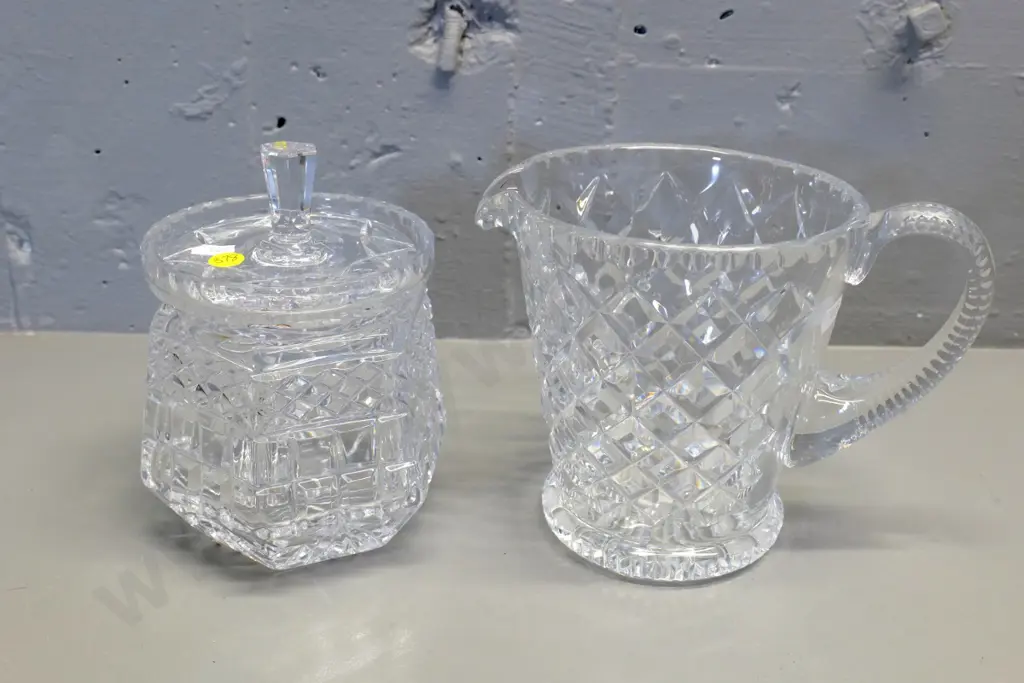 cut crystal items - biscuit barrel and heavy jug H-160 W-200 at handle Image 1++