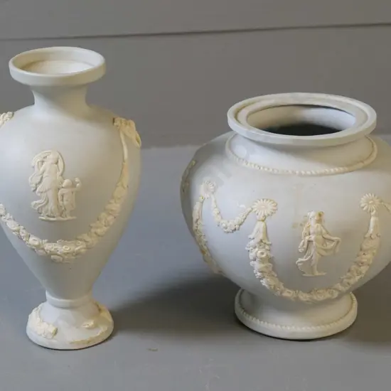 Temuka pottery - 2 jasperware grey glaze vases, signed TN Lovatt, taller is H-180 Diameter 100