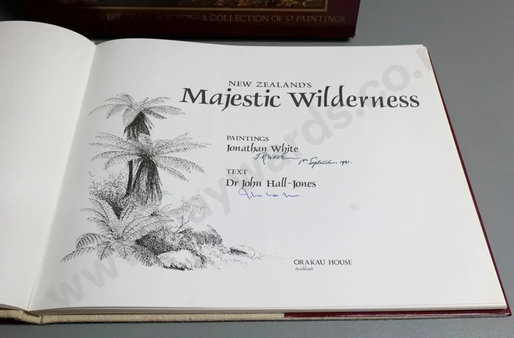 signed by artist  Jonathan White and Dr. Paul Jones - Majestic Wilderness - paintings of Fiordlands Image 1++