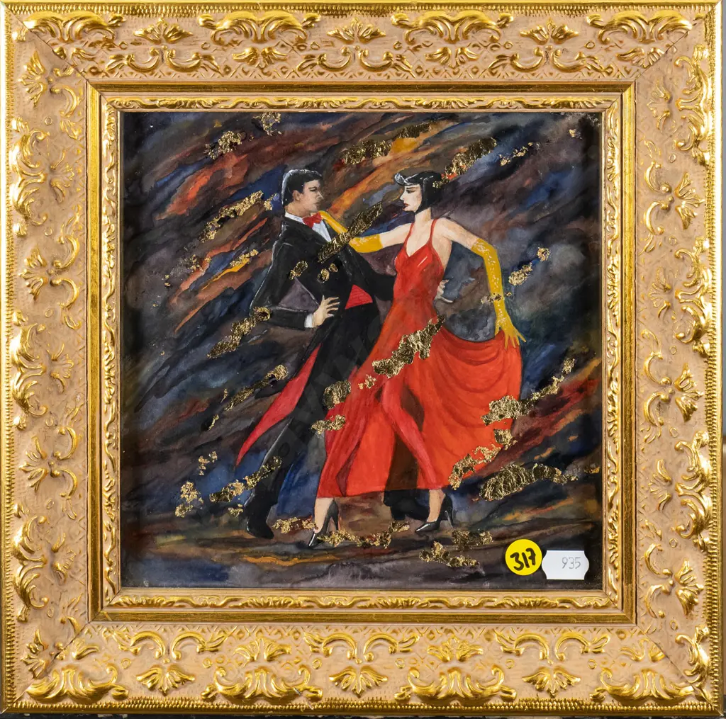 gilt framed mixed media - dancing couple H-185 W-185 Image 1++