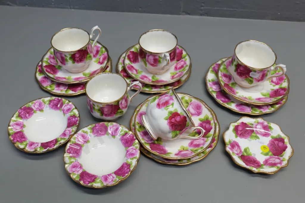 Royal Albert Old English Rose teaware - 4 trios, extra cup, and 3 sweet dishes Image 1++