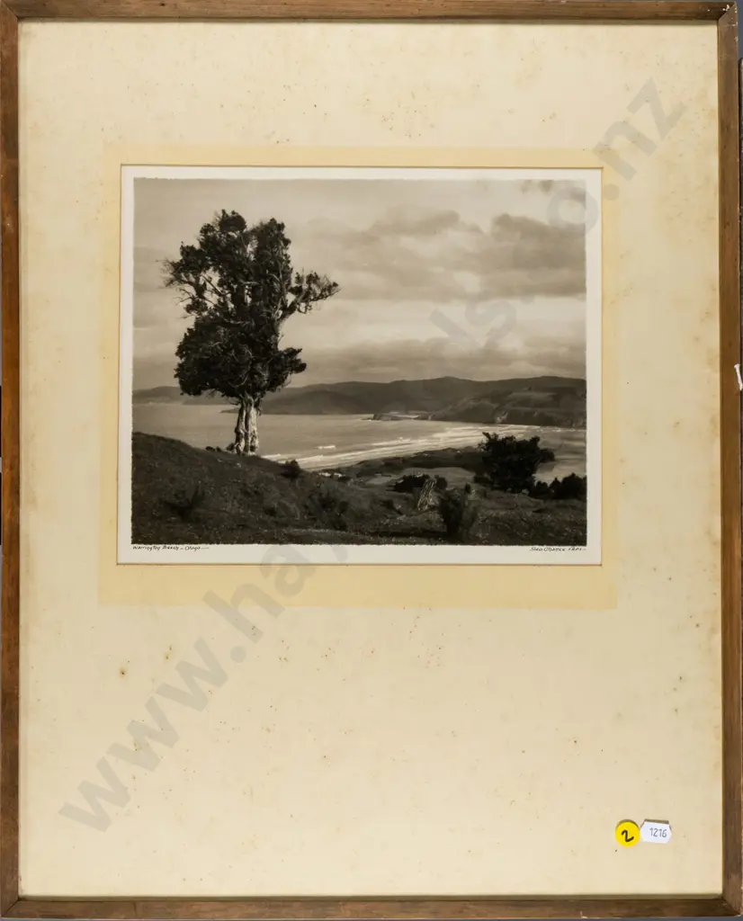 framed vintage George Chance photograph "Warrington Beach Otago" (extensive foxing to surround) H-210 W-260 Image 1++