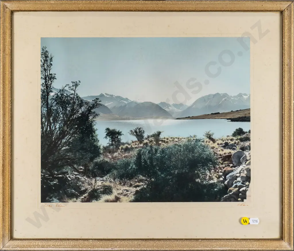 framed Whites Aviaition hand coloured photograph "Lake Ohau" (foxing to surround) H-290 W-360 Image 1++