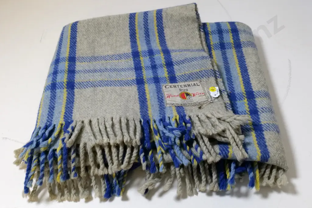 hand-woven wool travel rug - Disabled Serviceman's Products, Christchurch label - minor damage Image 1++