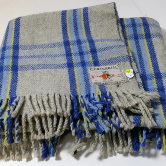 hand-woven wool travel rug - Disabled Serviceman's Products, Christchurch label - minor damage