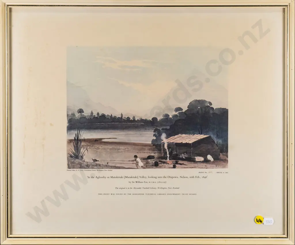 framed historic print "In the Aglionby pr Matukituki Valley" (fading and age marks) H-230 W-340 Image 1++
