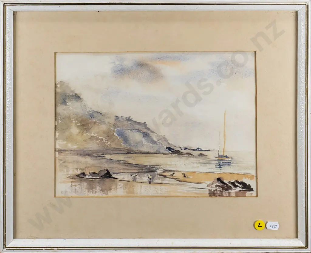 W Mcbeath - framed watercolour - coastal scene (slight foxing)  H-200 W-285 Image 1++