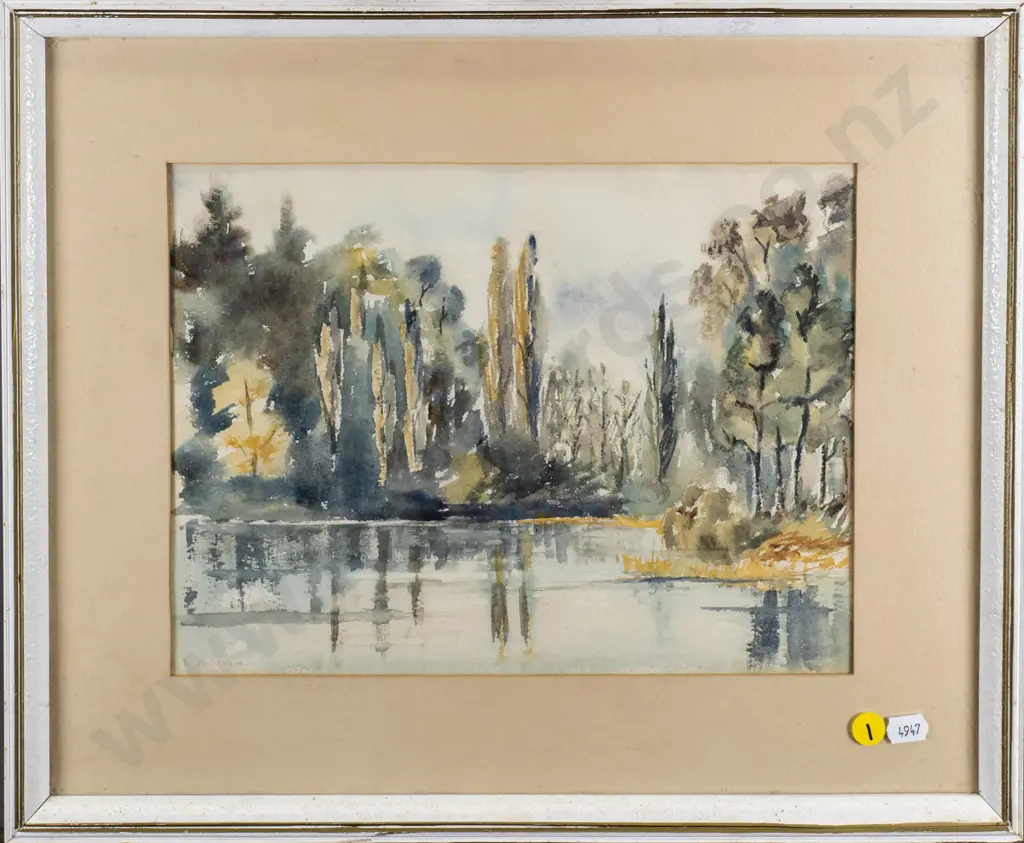 W Mcbeath - framed watercolour - rive and tree scene H-200 W-285 Image 1++