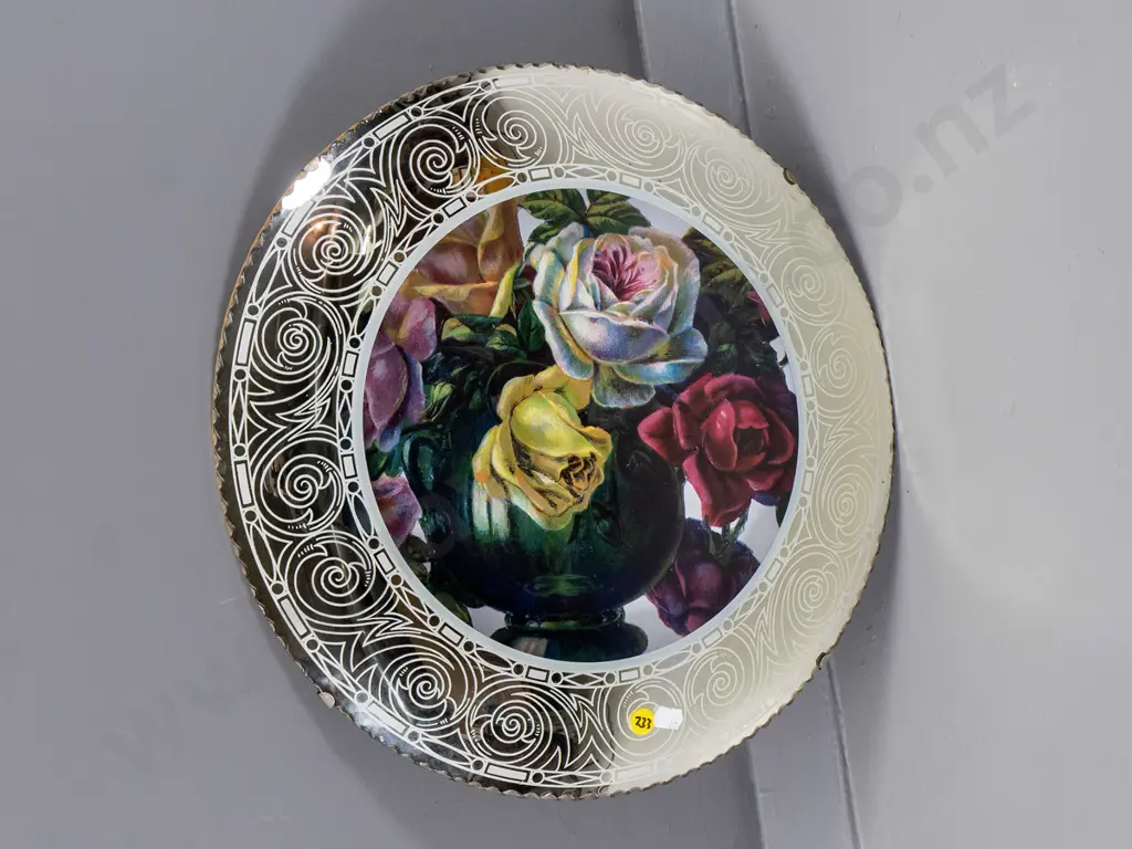 retro convex picture wall mirror (floral print is modern) Diam-380 Image 1++
