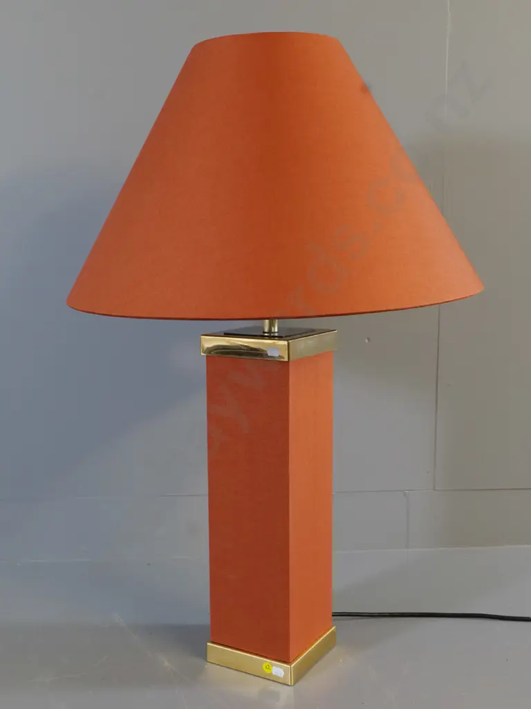 table lamp with brass and orange fabric covered base, matching shade H-790 Shade Diameter 500 Image 1++
