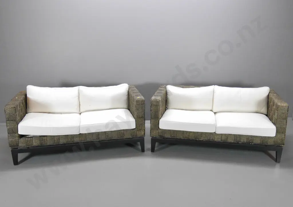 pair of contemporary, woven seagrass, 2 seater chesterfield settees, H-750 W-1640 D-870  Image 1++