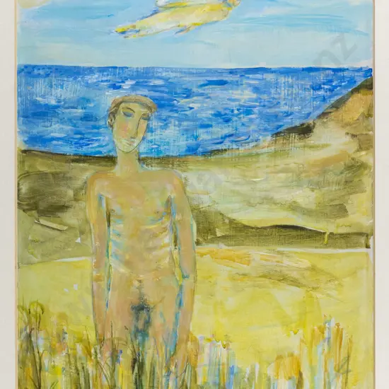 Peter Cleverley Kakanui '87 - framed acrylic on board - man & angel H-290 W-220